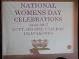 National Women Day Celebration held at GDC, Uravakonda on 13-2-2017